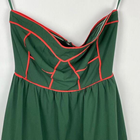 Ya Los Angeles | Dark Hunter Green Coral Trim Strapless Fit & Flare Mini Dress - Picture 3 of 5